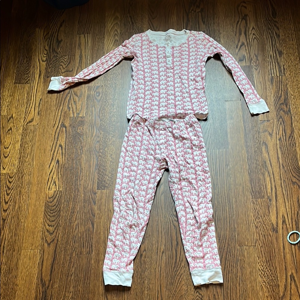 Girls Pink Elephant Print Long Sleeve Pajama Set
